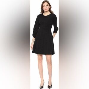 Lark & Ro Womens Gathered 3/4 Sleeve Crew Neck Fit and Flare Dress w/ Pockets 12